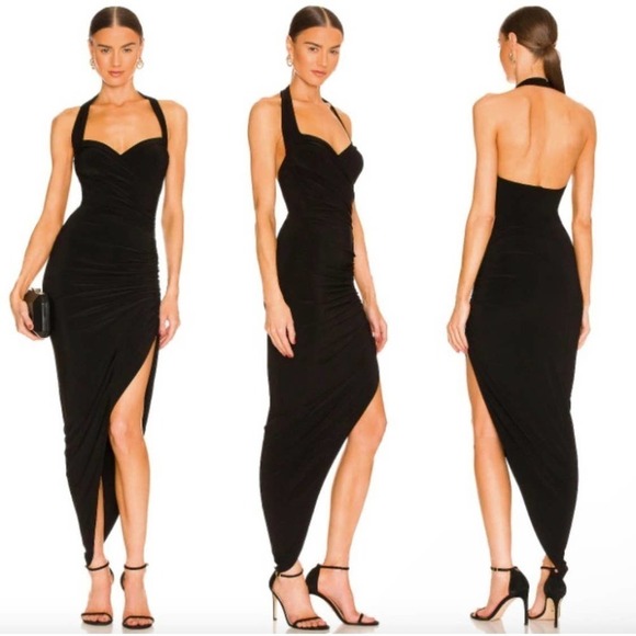 Norma Kamali Open Slit Cayla Side Drape Gown Black Size XL NWT - Picture 1 of 14